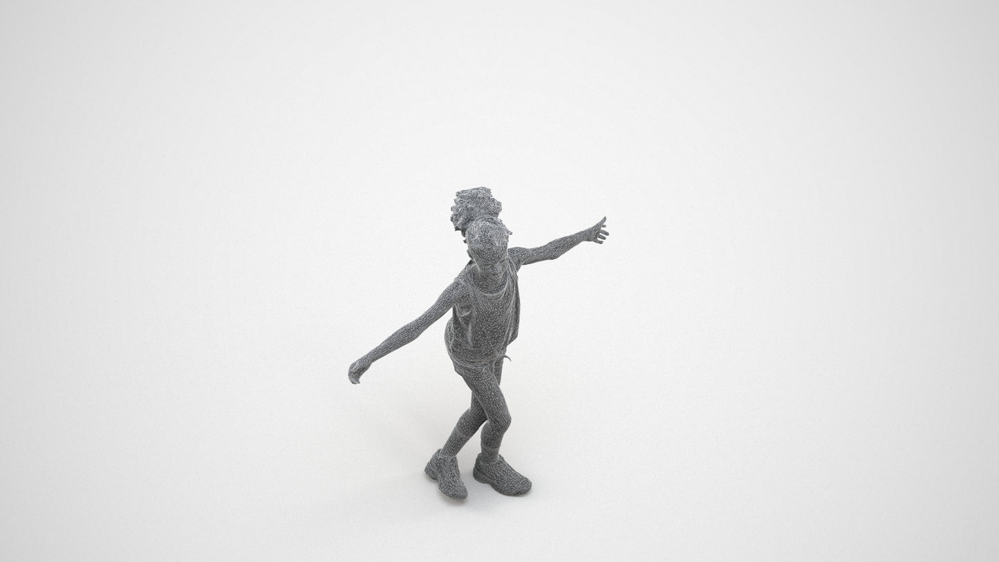 realistic 3D people girl sport kids, render-ready for V-Ray and Corona, FBX OBJ, wireframe three-quarter view