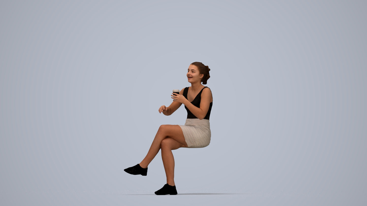 3D people model girl casual kids, scanned human for 3ds Max rendering, top-down view render