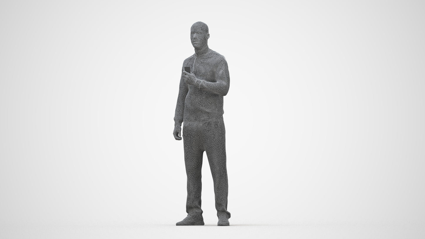 3D scanned man standing sport, photorealistic archviz people for Enscape and SketchUp, wireframe front view
