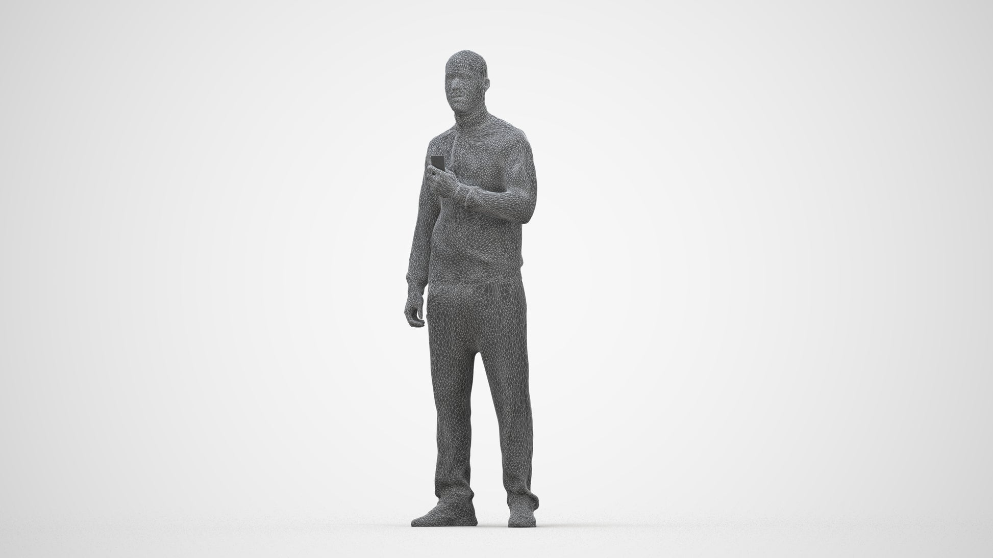 3D scanned man standing sport, photorealistic archviz people for Enscape and SketchUp, wireframe front view