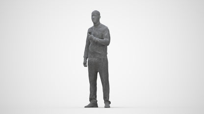 3D scanned man standing sport, photorealistic archviz people for Enscape and SketchUp, wireframe front view