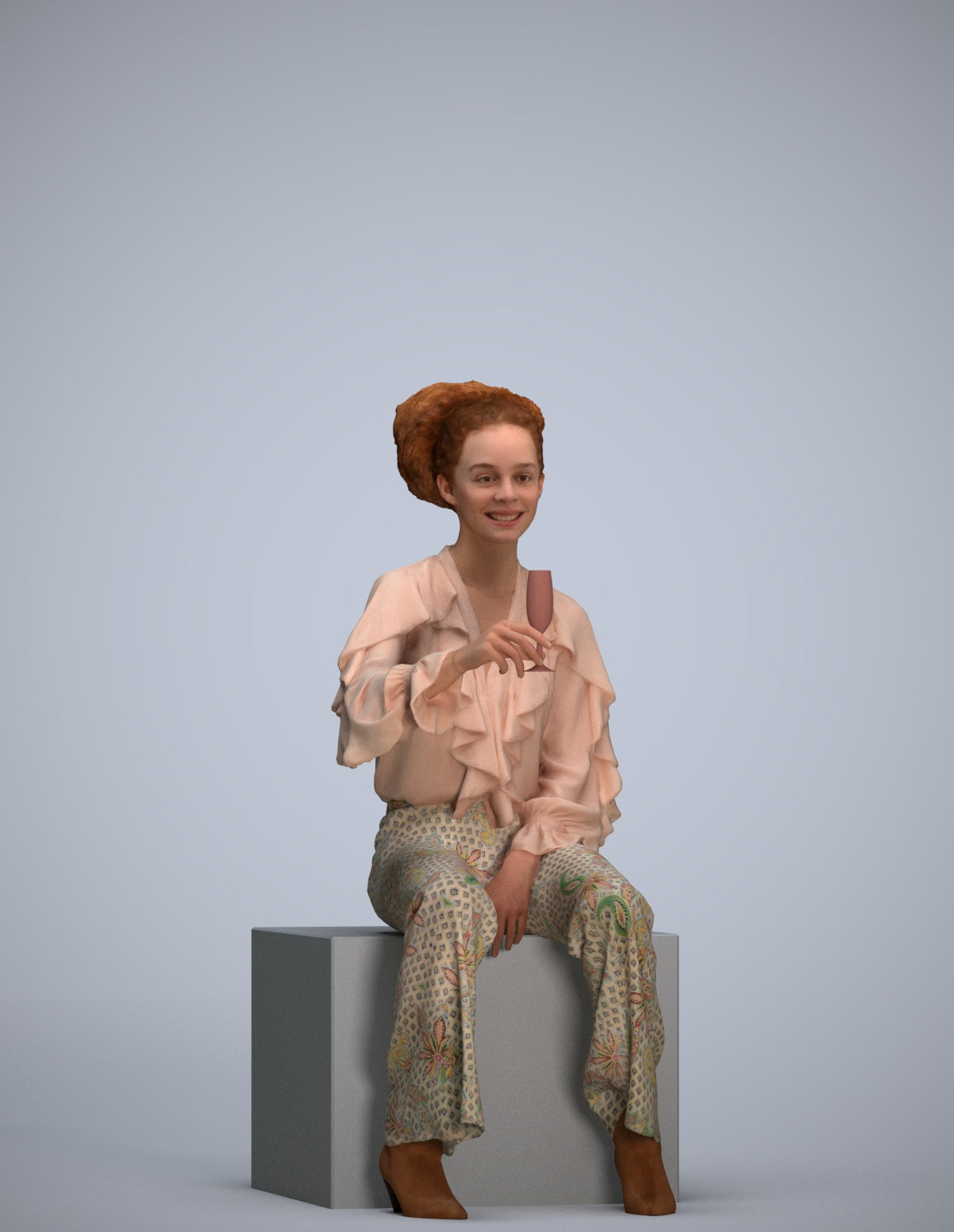 realistic 3D human woman casual sitting, archviz people FBX OBJ for Blender