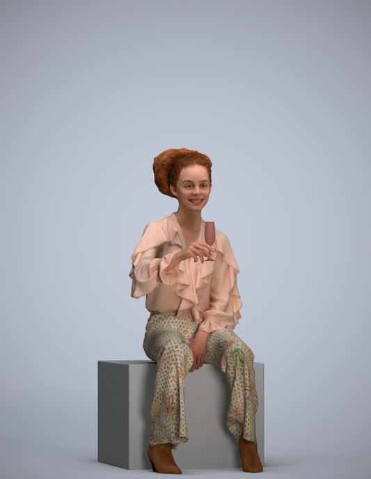 realistic 3D human woman casual sitting, archviz people FBX OBJ for Blender