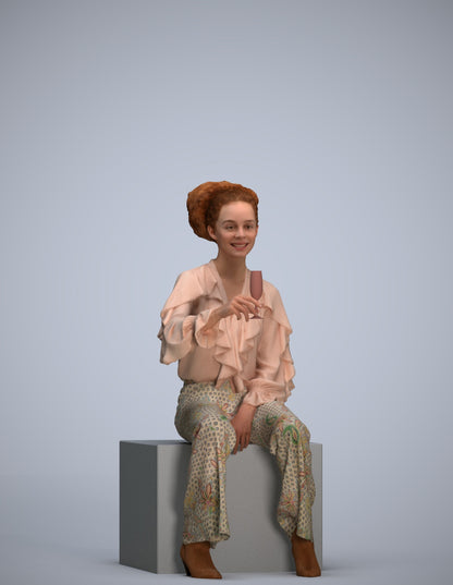 realistic 3D human woman casual sitting, archviz people FBX OBJ for Blender