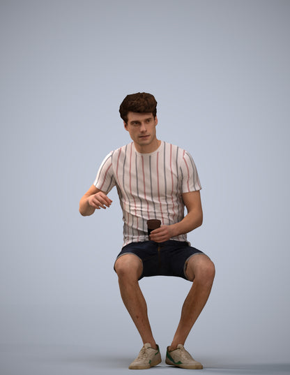 photogrammetry 3D man casual sitting, realistic human model archviz FBX