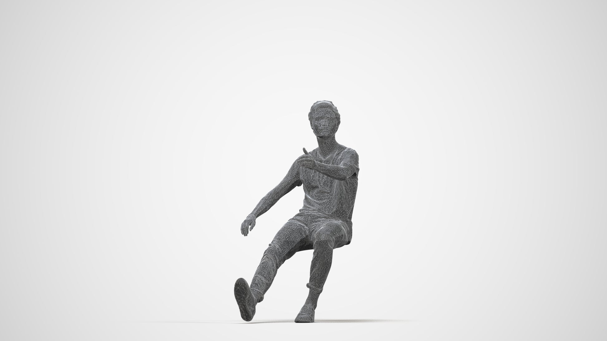 3D people model man casual sitting, scanned human for 3ds Max rendering, wireframe back view