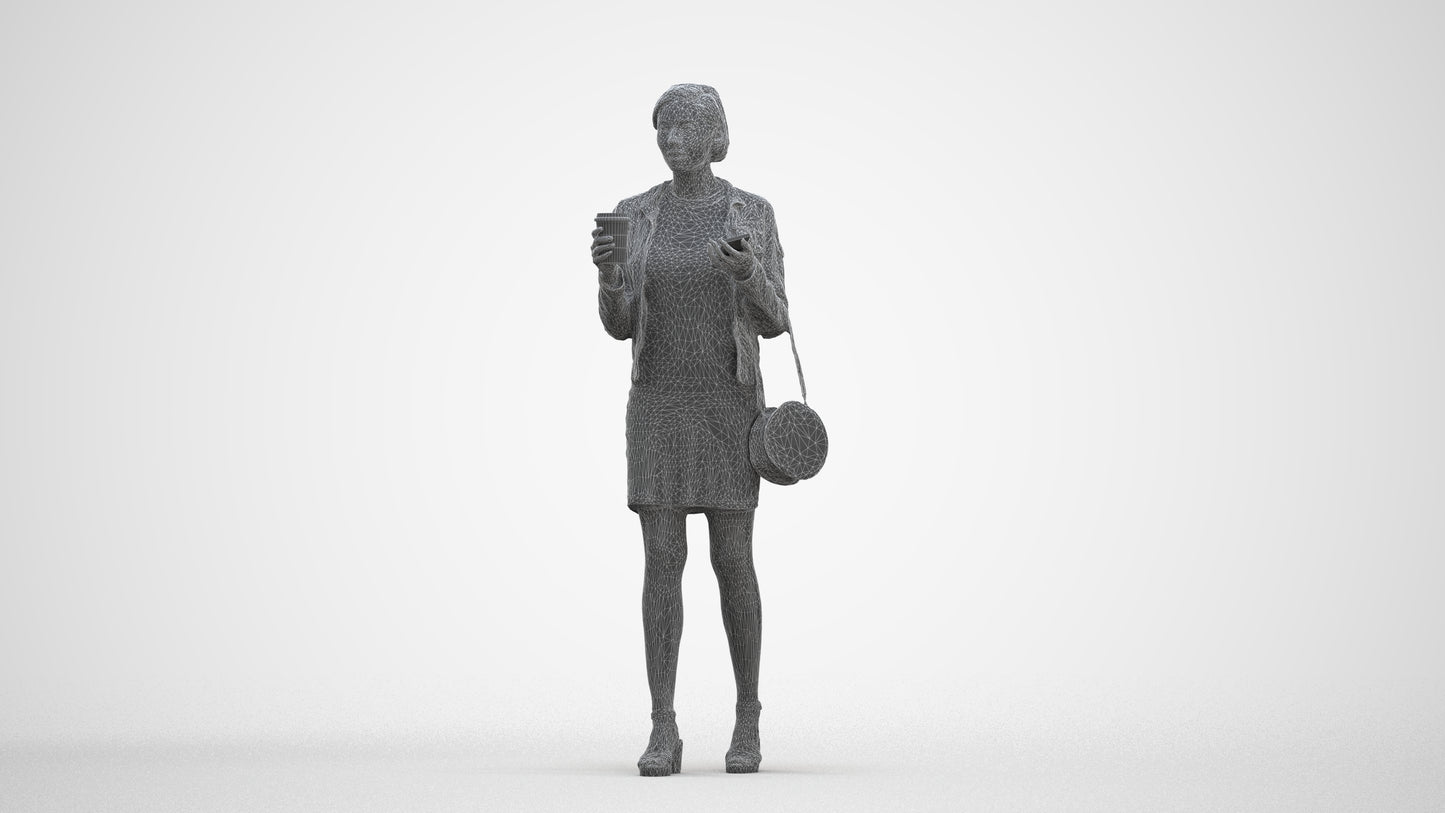 realistic 3D people woman casual standing, render-ready for V-Ray and Corona, FBX OBJ, three-quarter front view render