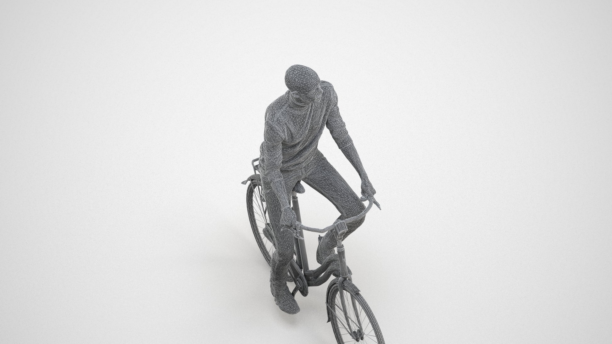 realistic 3D human man casual cycling, archviz people FBX OBJ for Blender, wireframe three-quarter view