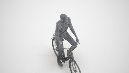 realistic 3D human man casual cycling, archviz people FBX OBJ for Blender, wireframe three-quarter view