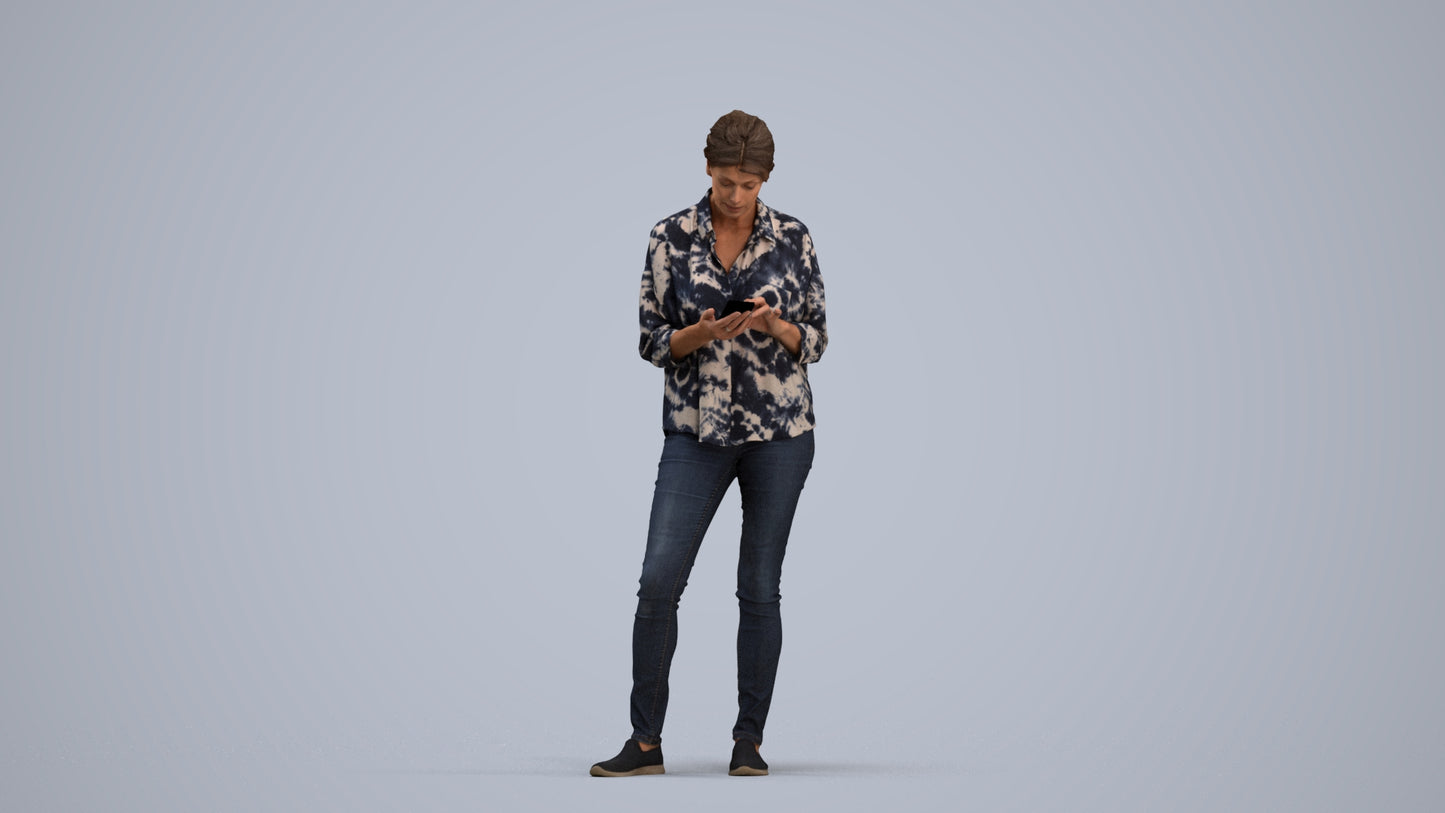 realistic 3D people woman casual standing, render-ready for V-Ray and Corona, FBX OBJ, standing pose render