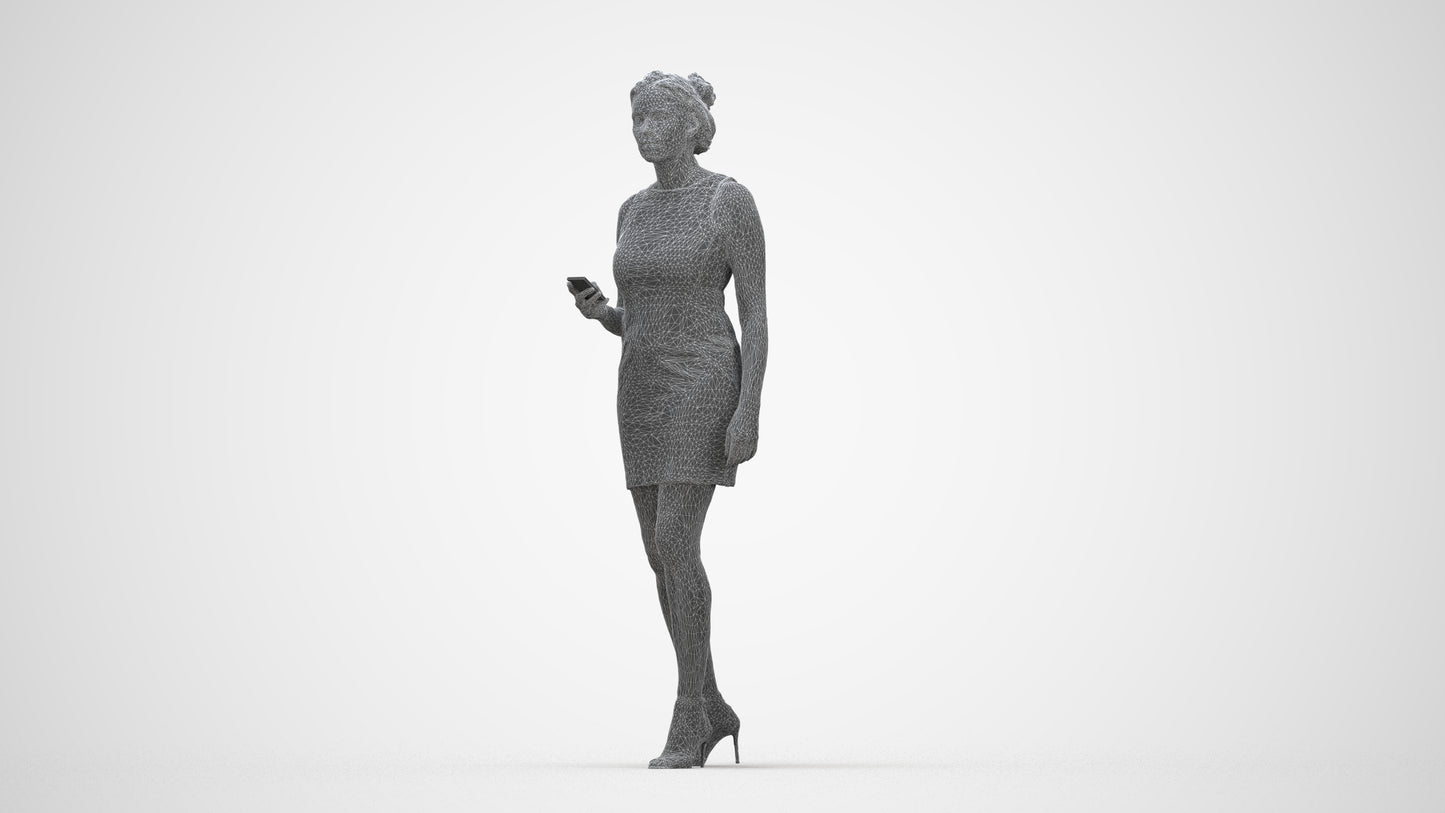 scanned 3D woman casual walking, photogrammetry people for Enscape and V-Ray, wireframe back view