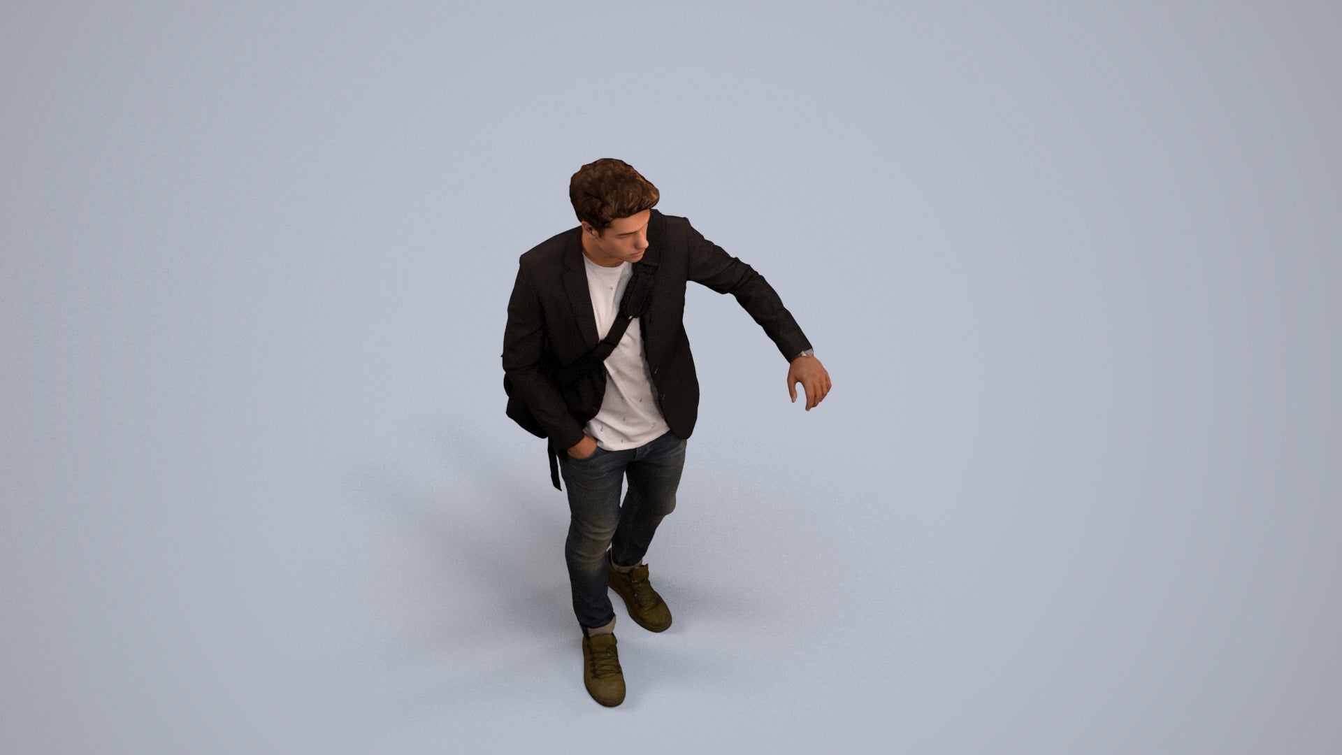 3D scanned man standing casual, photorealistic archviz people for Enscape and SketchUp, back view render