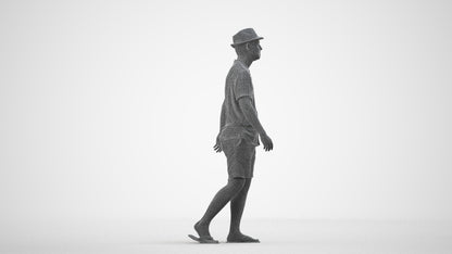 3D human model man walking, photogrammetry scanned person for archviz, wireframe side view