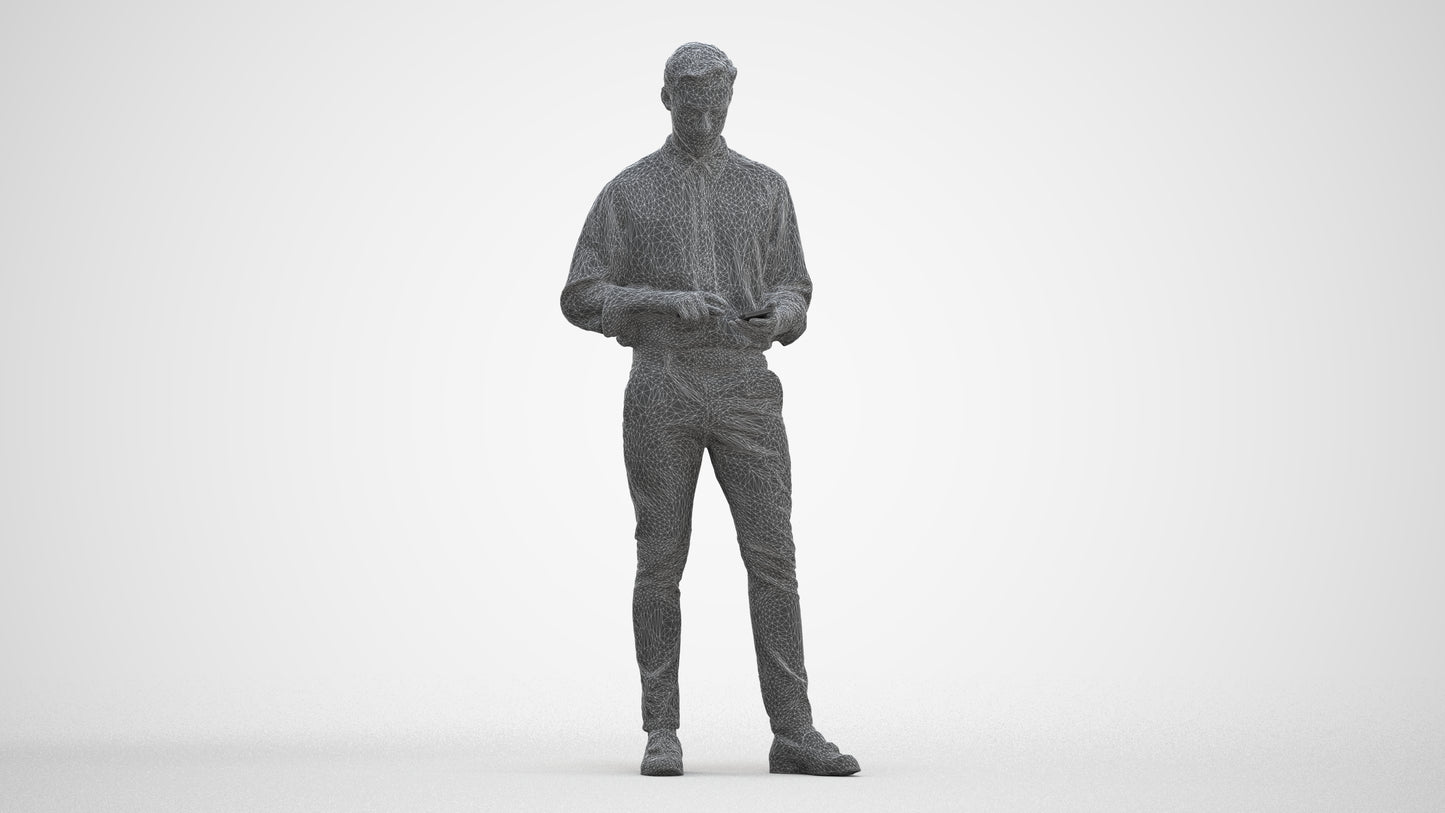 3D people model man casual standing, scanned human for 3ds Max rendering, three-quarter front view render