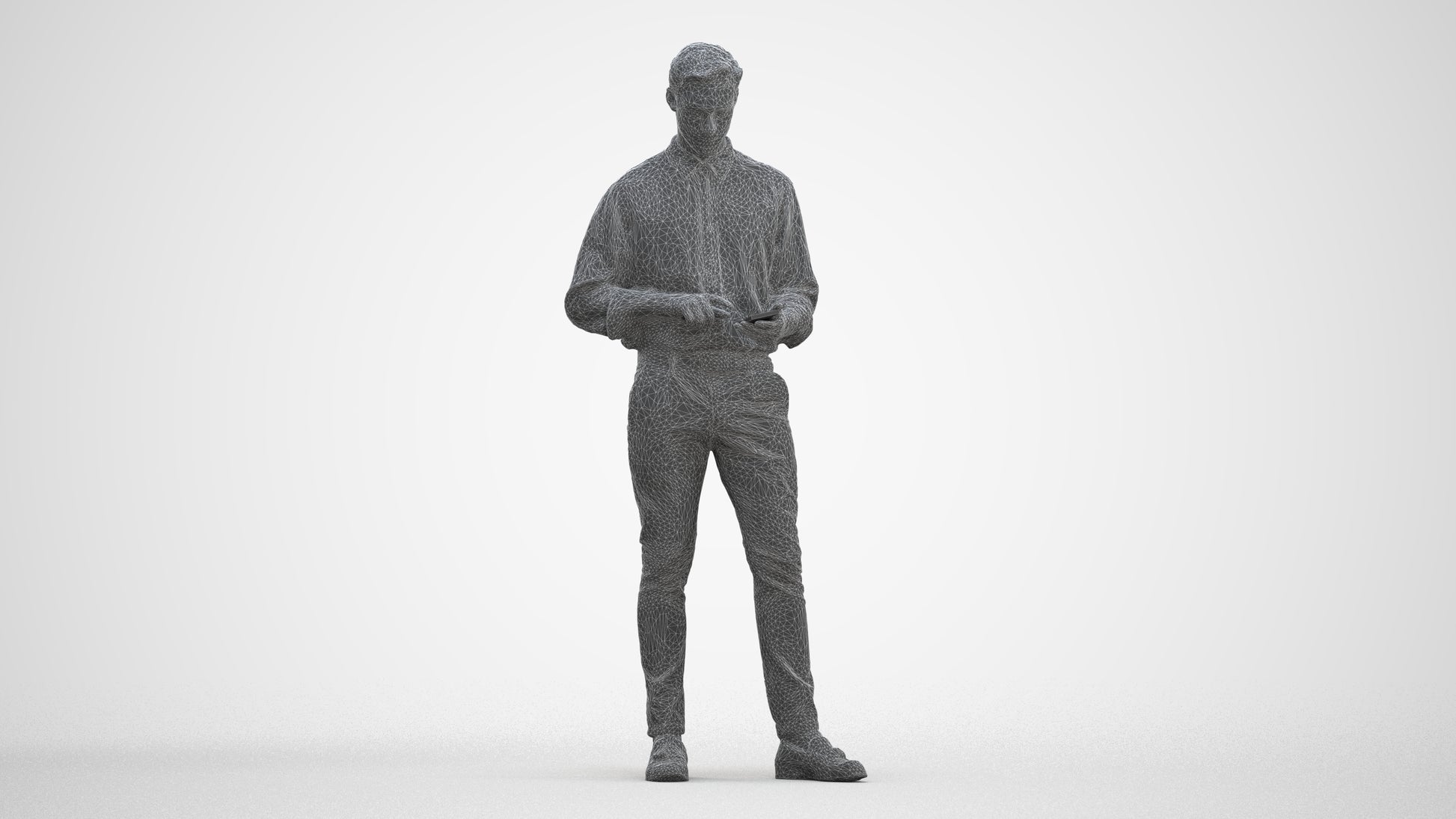 3D people model man casual standing, scanned human for 3ds Max rendering, three-quarter front view render