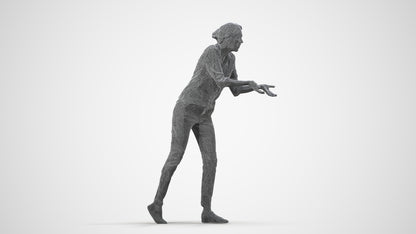 3D human model woman casual standing, photogrammetry scanned person for archviz, wireframe side view