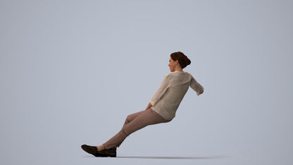 realistic 3D woman casual sitting, scanned archviz people for Blender and 3ds Max, three-quarter view render