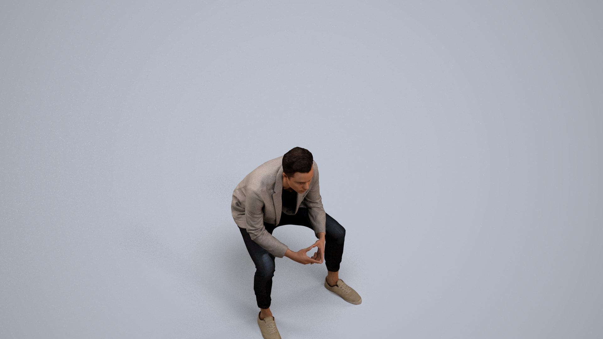 photogrammetry 3D man business sitting, realistic human model archviz FBX, back view render