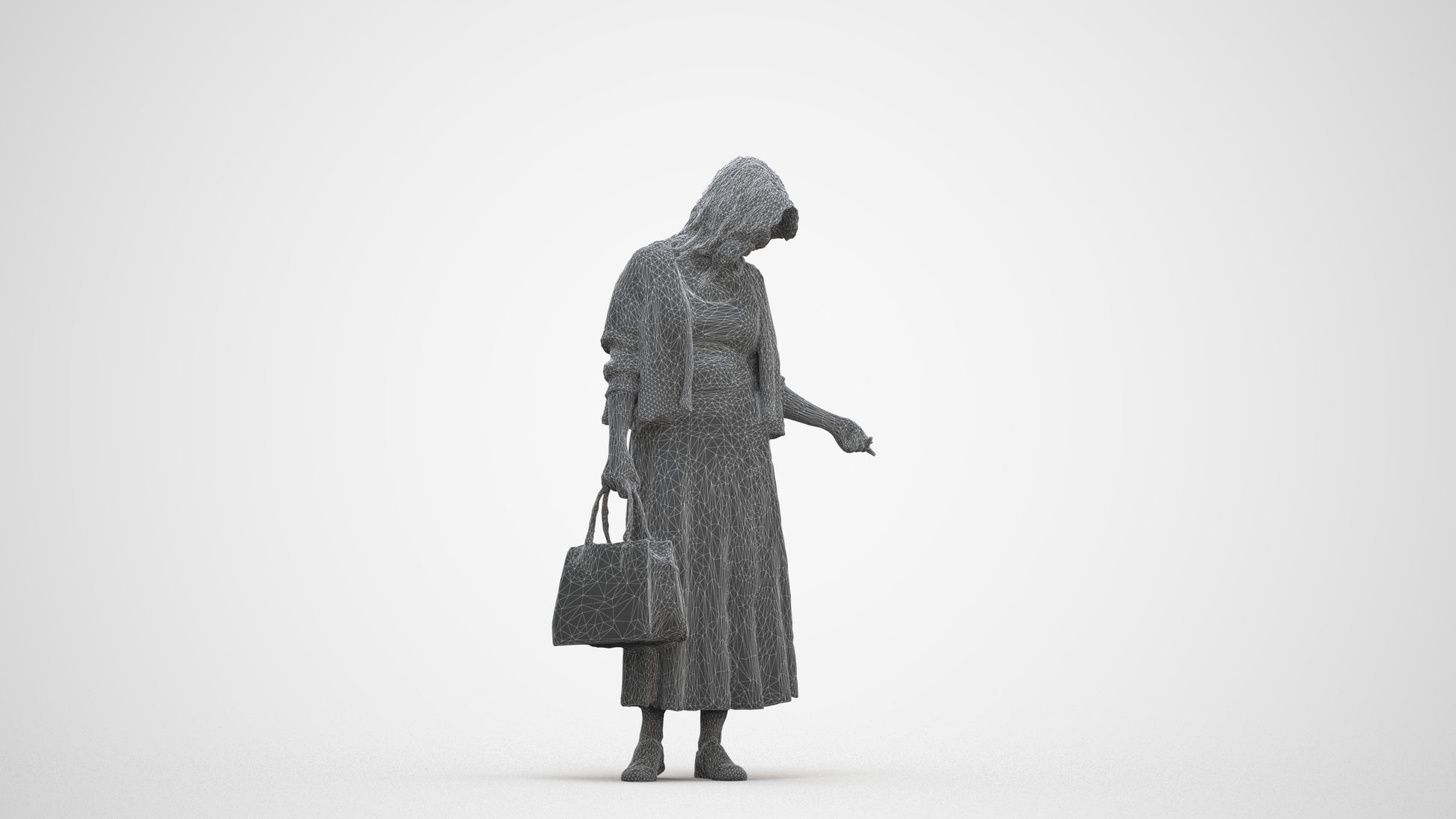 scanned 3D woman casual shopping, photogrammetry people for Enscape and V-Ray, three-quarter front view render