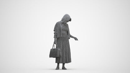 scanned 3D woman casual shopping, photogrammetry people for Enscape and V-Ray, three-quarter front view render