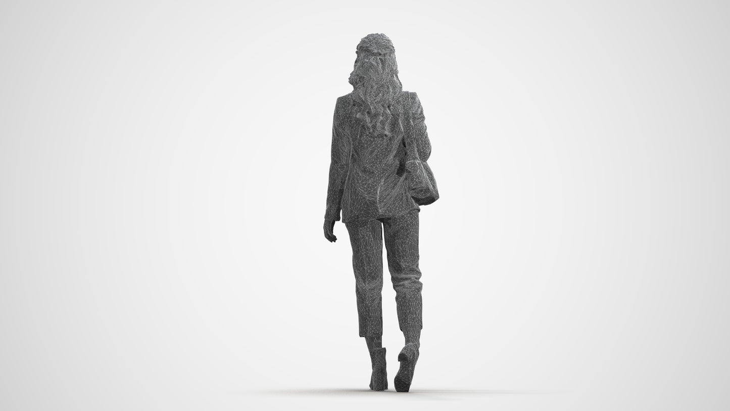 scanned 3D woman business walking, photogrammetry people for Enscape and V-Ray, wireframe front view