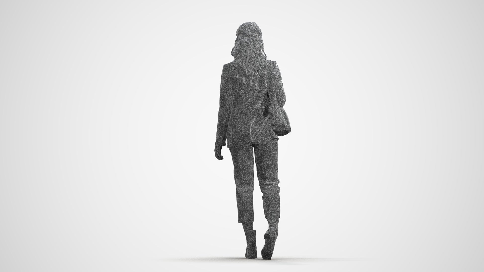 scanned 3D woman business walking, photogrammetry people for Enscape and V-Ray, wireframe front view