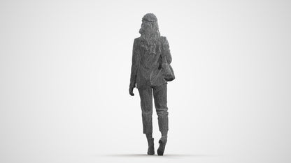 scanned 3D woman business walking, photogrammetry people for Enscape and V-Ray, wireframe front view