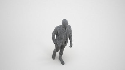 3D scanned man walking business, photorealistic archviz people for Enscape and SketchUp, wireframe three-quarter view