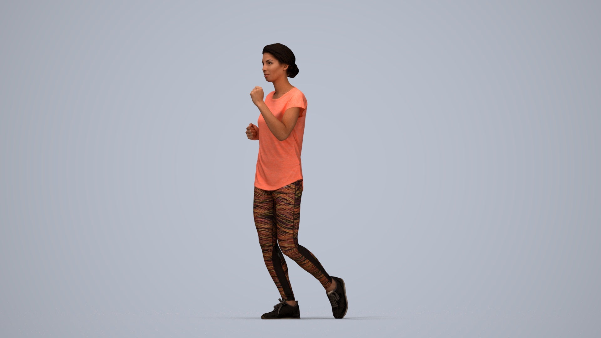 realistic 3D woman sport walking, scanned archviz people for Blender and 3ds Max, top-down view render