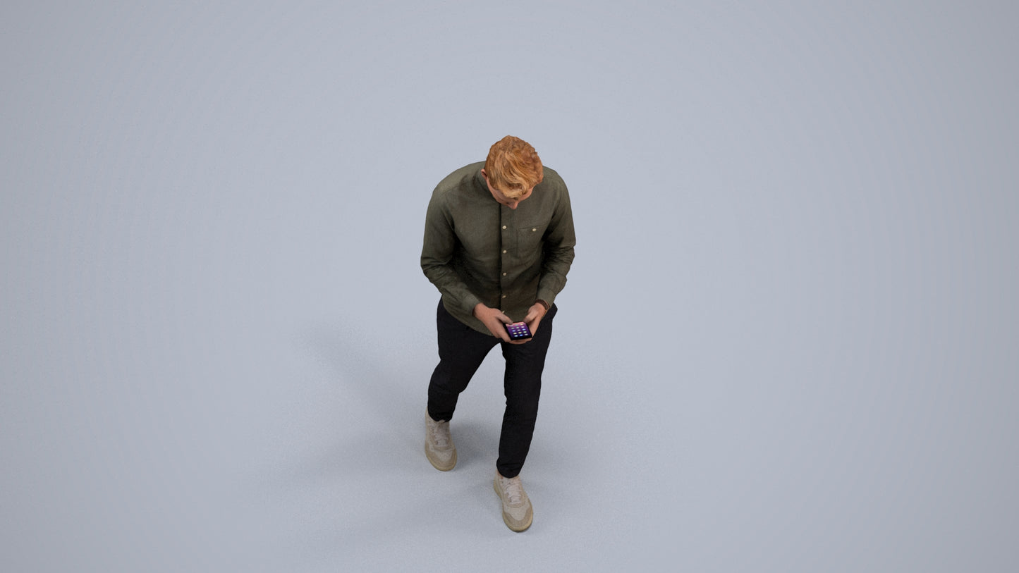 realistic 3D man casual walking, scanned archviz people for Blender and 3ds Max, back view render