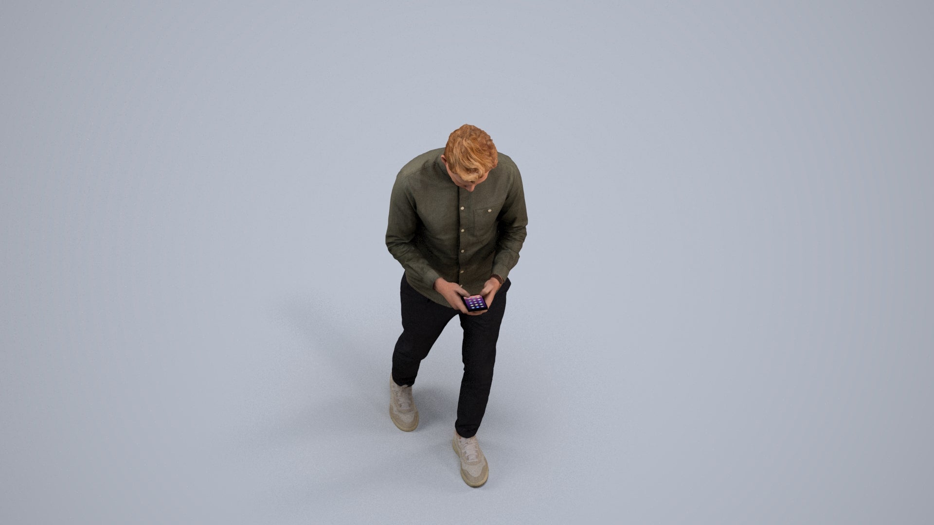 realistic 3D man casual walking, scanned archviz people for Blender and 3ds Max, back view render