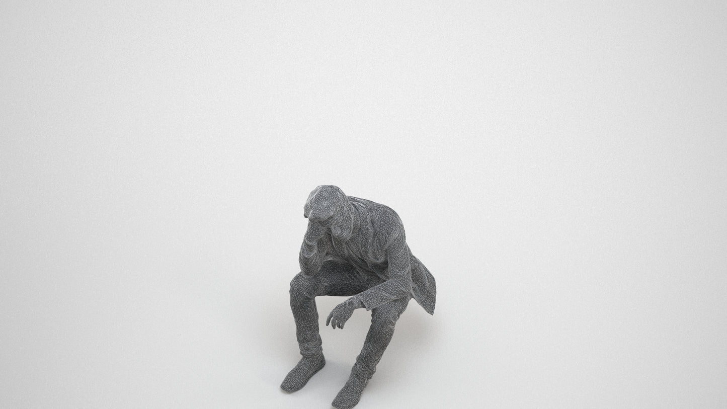 3D human model man casual business, photogrammetry scanned person for archviz, wireframe three-quarter view