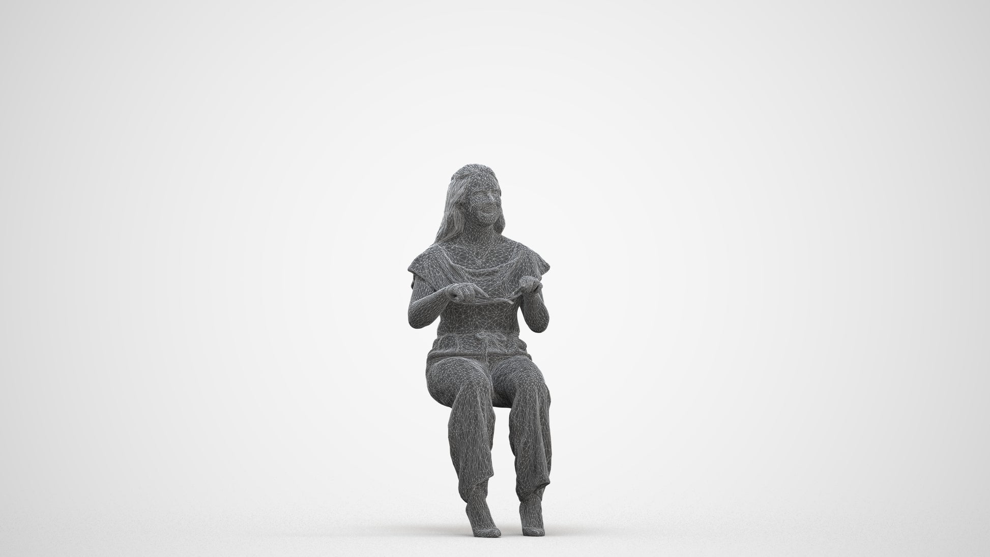 realistic 3D people woman casual sitting, render-ready for V-Ray and Corona, FBX OBJ, three-quarter front view render