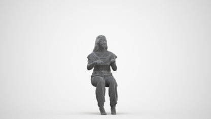 realistic 3D people woman casual sitting, render-ready for V-Ray and Corona, FBX OBJ, three-quarter front view render
