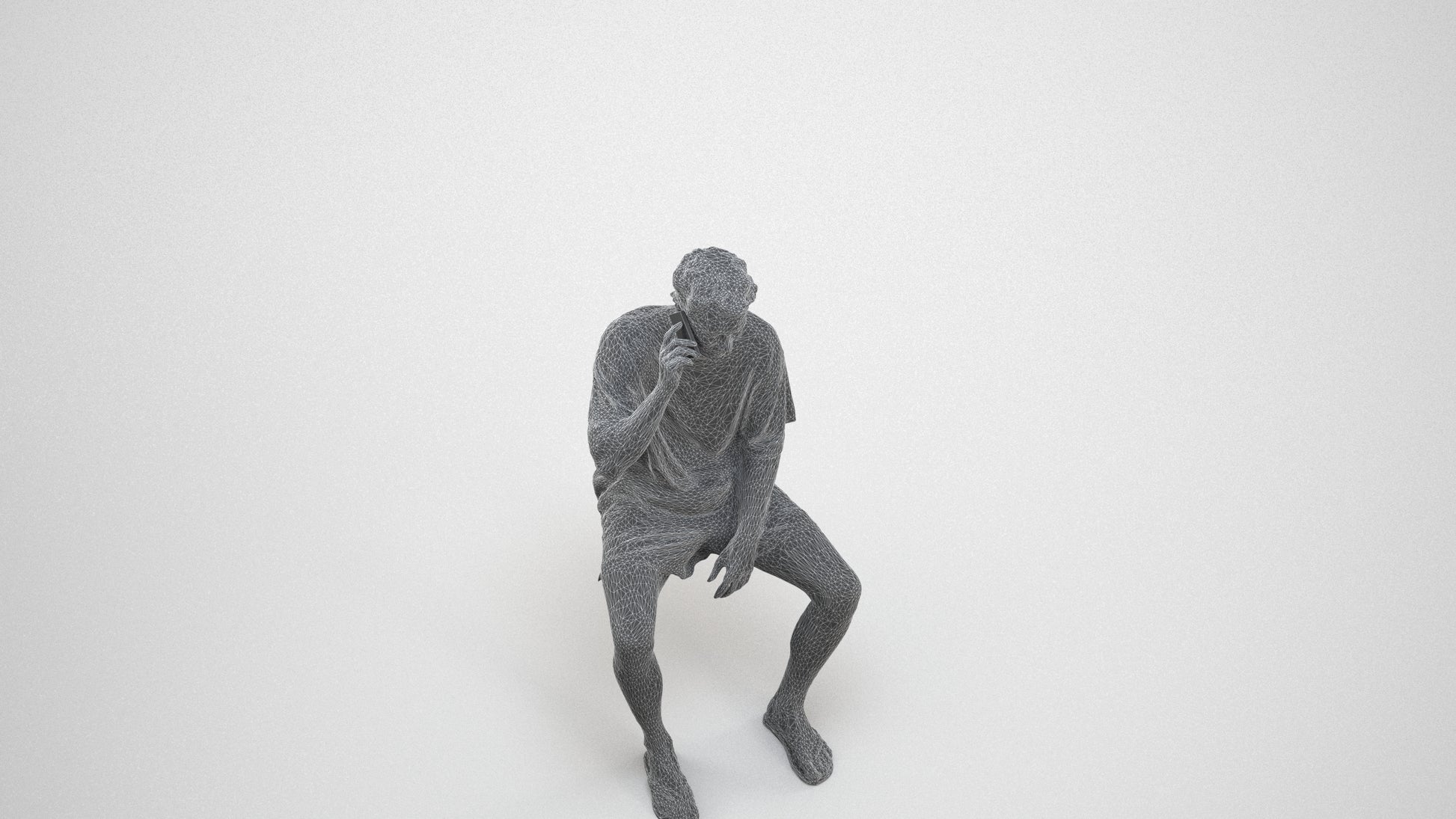 scanned 3D man casual sitting, photogrammetry people for Enscape and V-Ray, wireframe three-quarter view