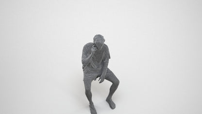 scanned 3D man casual sitting, photogrammetry people for Enscape and V-Ray, wireframe three-quarter view