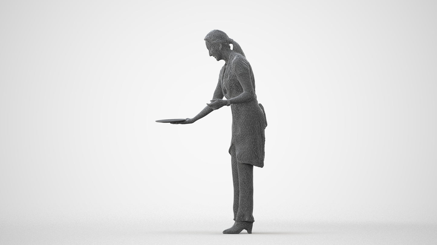 realistic 3D human woman hospitality, archviz people FBX OBJ for Blender, square thumbnail