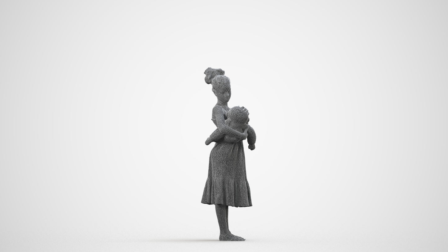 realistic 3D girl casual kids, scanned archviz people for Blender and 3ds Max, wireframe side view