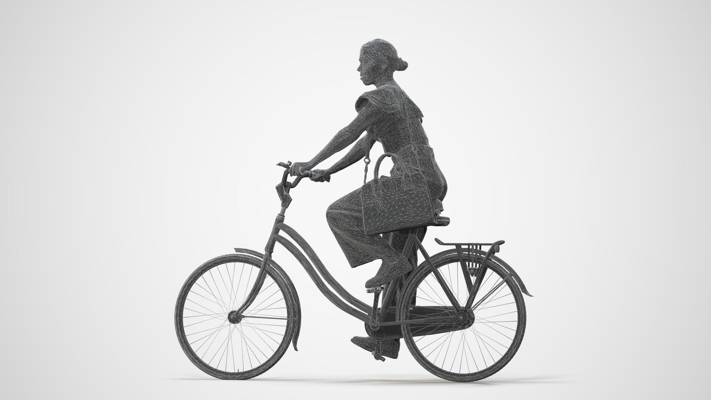 3D scanned woman cycling business, photorealistic archviz people for Enscape and SketchUp, square thumbnail