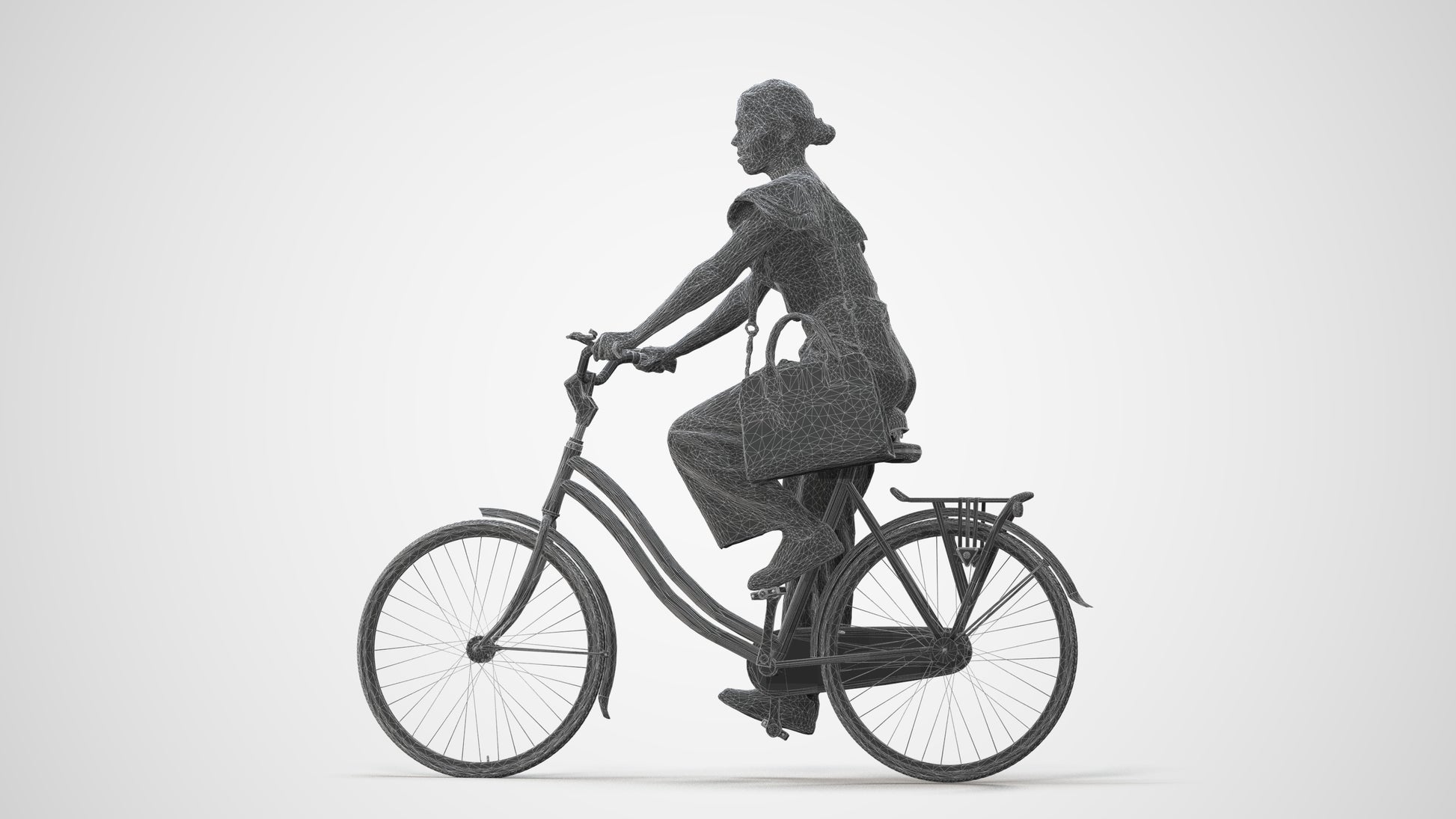 3D scanned woman cycling business, photorealistic archviz people for Enscape and SketchUp, square thumbnail