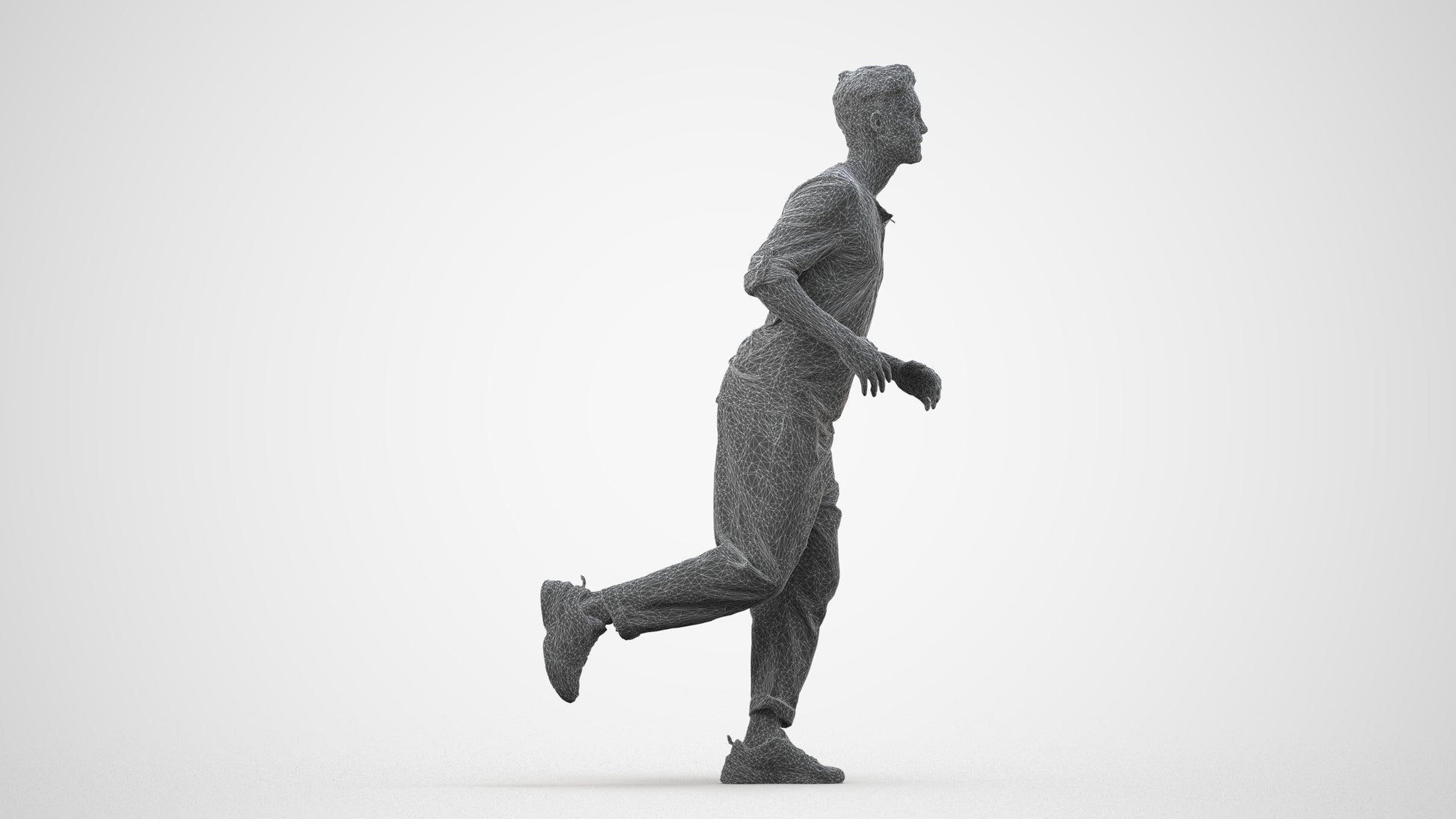 scanned 3D man casual sport, photogrammetry people for Enscape and V-Ray, wireframe side view