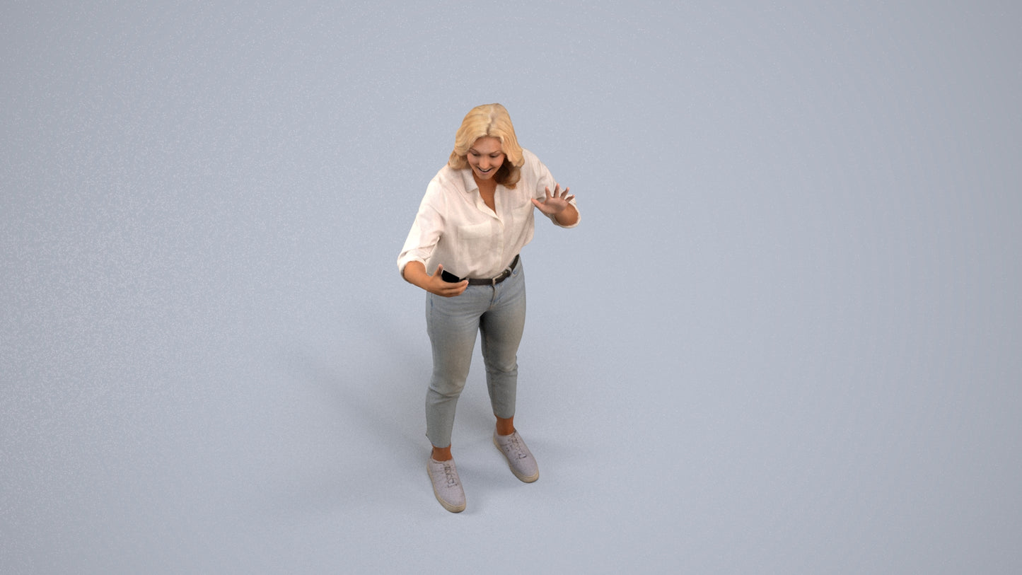 3D scanned woman standing casual, photorealistic archviz people for Enscape and SketchUp, back view render