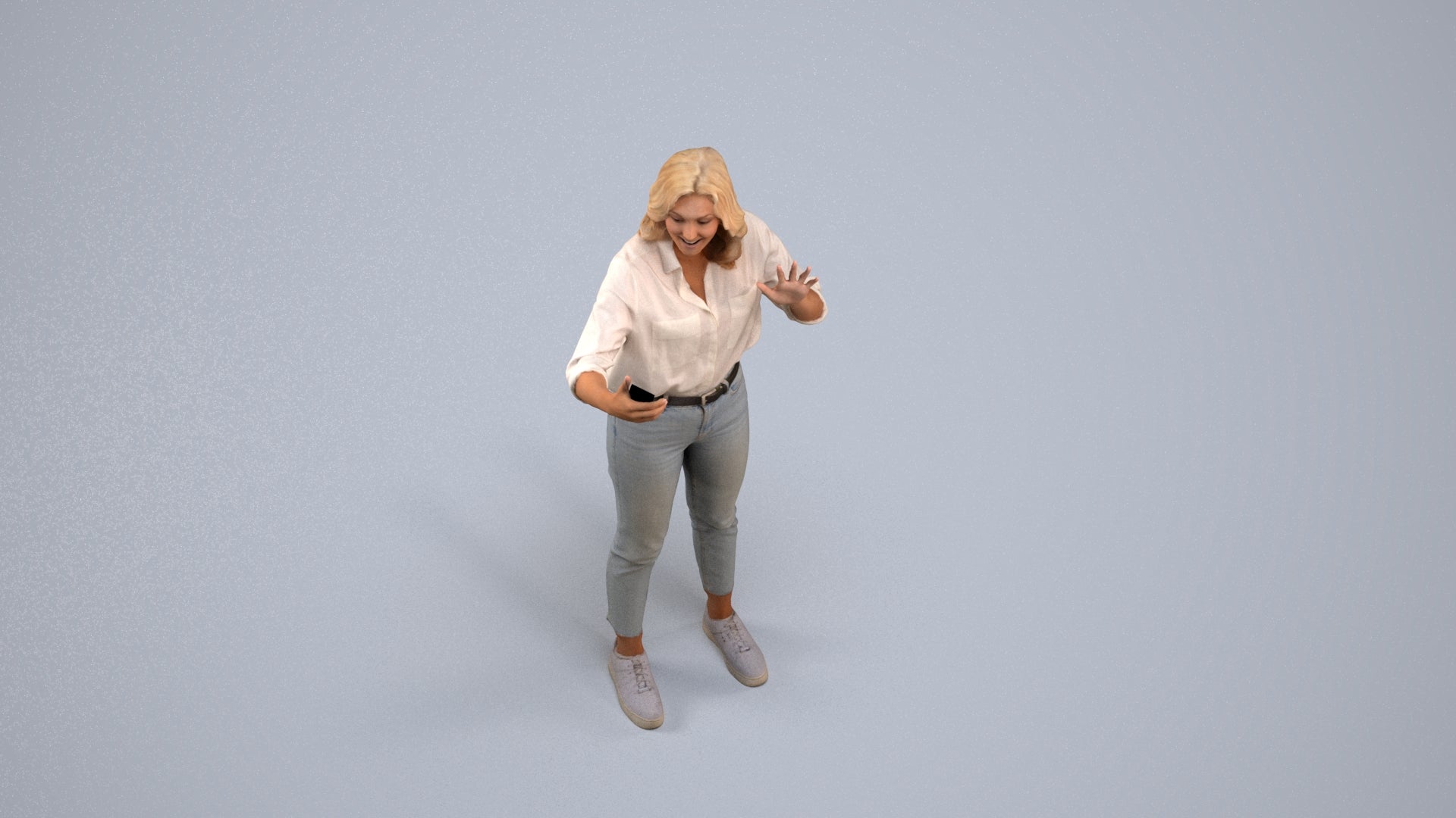 3D scanned woman standing casual, photorealistic archviz people for Enscape and SketchUp, back view render