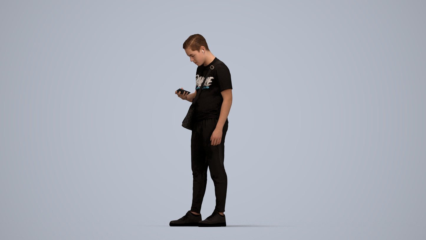 realistic 3D boy casual kids, scanned archviz people for Blender and 3ds Max, top-down view render