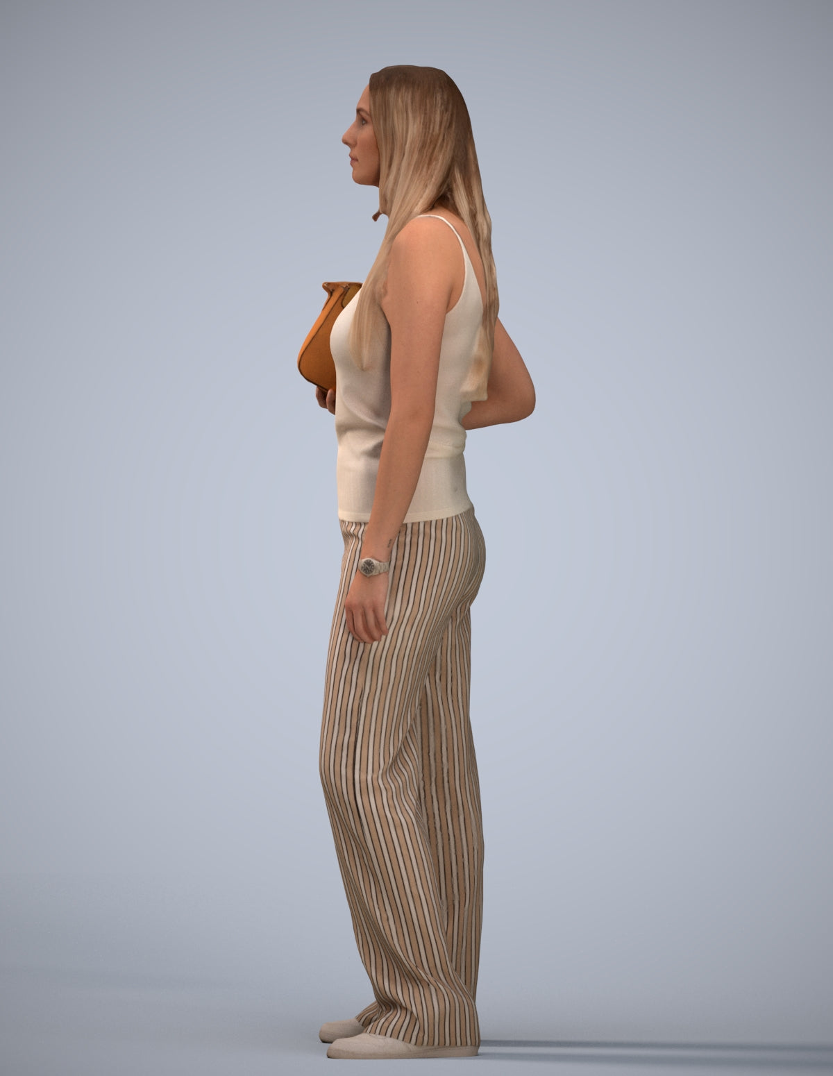 realistic 3D woman casual standing, scanned archviz people for Blender and 3ds Max