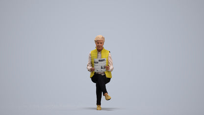 realistic 3D human senior woman casual sitting, archviz people FBX OBJ for Blender, standing pose render
