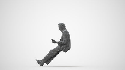 realistic 3D senior man business sitting, scanned archviz people for Blender and 3ds Max, square thumbnail