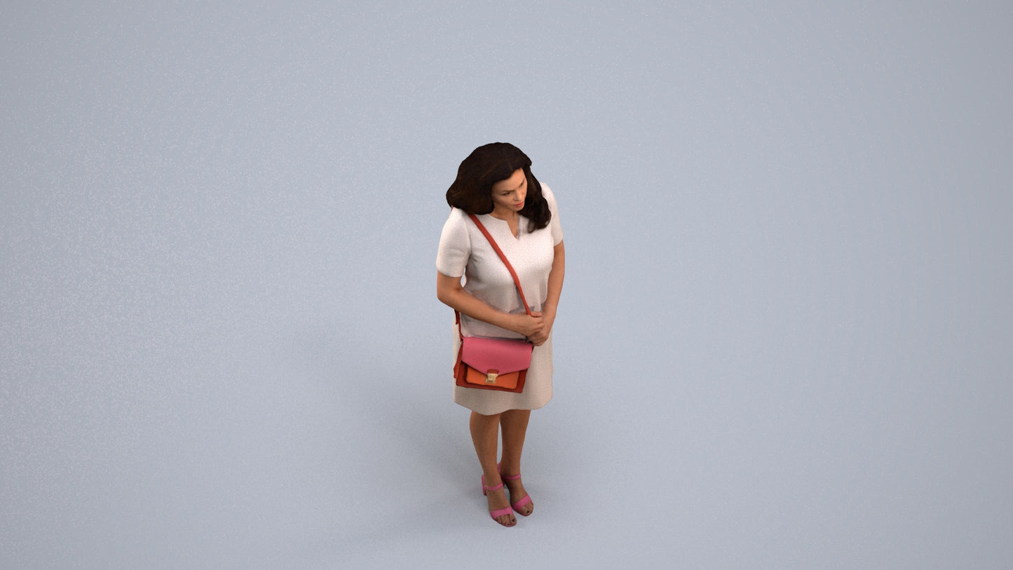 realistic 3D woman business standing, scanned archviz people for Blender and 3ds Max, back view render