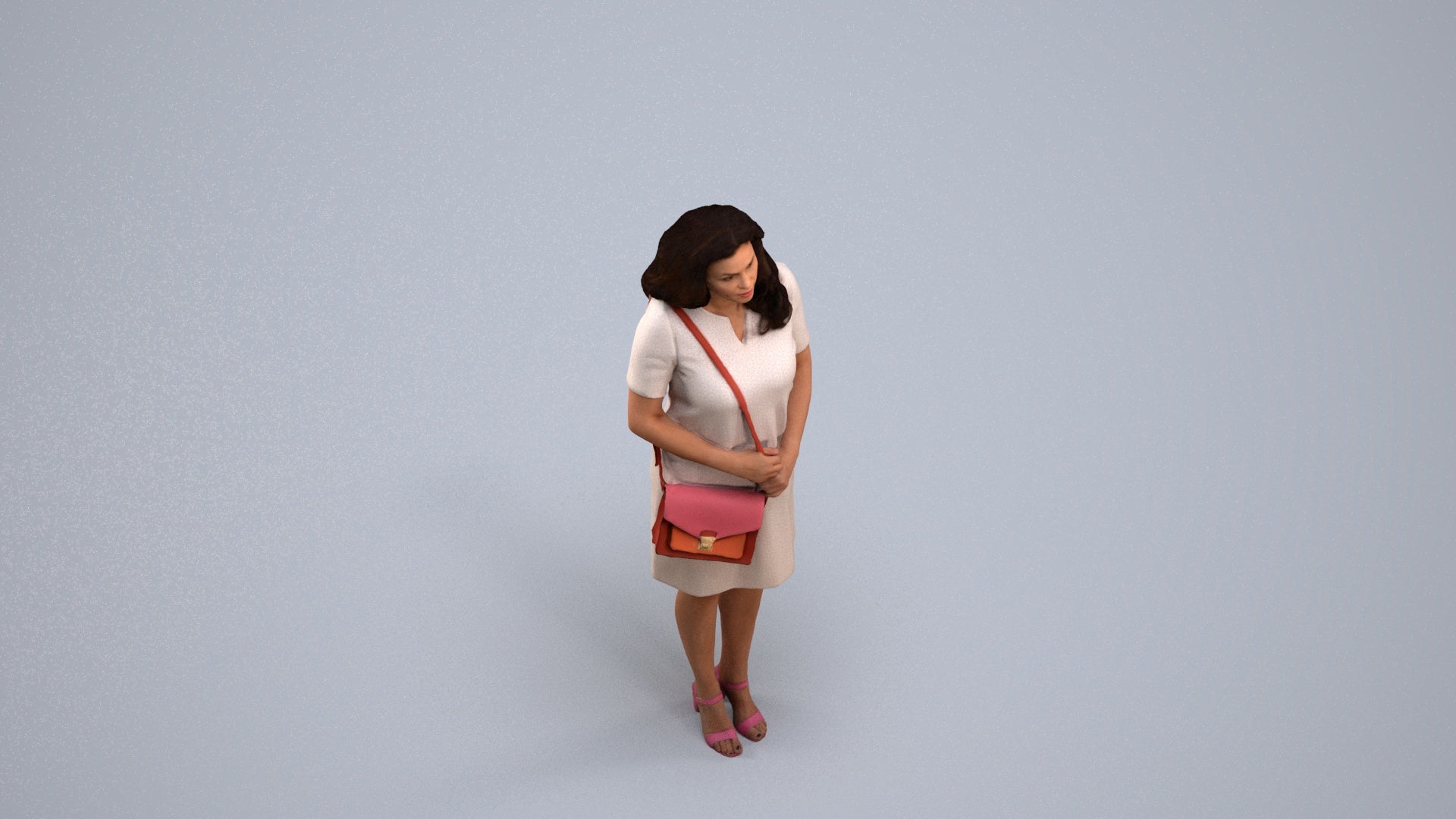 realistic 3D woman business standing, scanned archviz people for Blender and 3ds Max, back view render