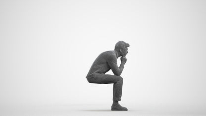 3D people model man casual sitting, scanned human for 3ds Max rendering, wireframe front view